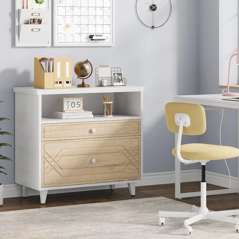 Office File Cabinet with Shelf, 2 Drawer Lateral Filing Cabinet for Letter Size