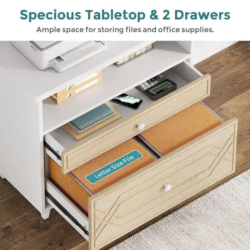 Office File Cabinet with Shelf, 2 Drawer Lateral Filing Cabinet for Letter Size