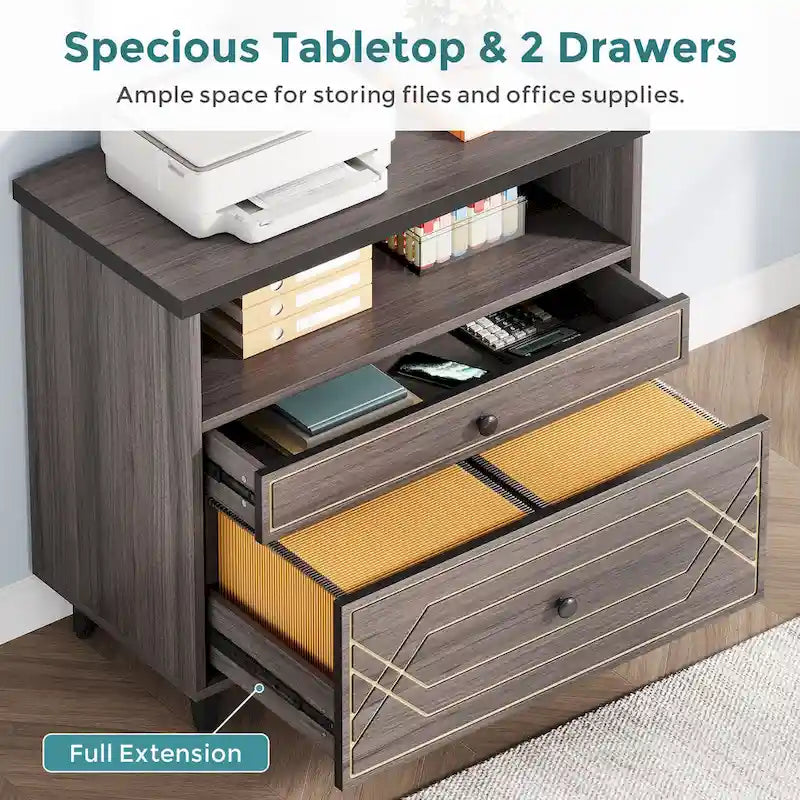 Office File Cabinet with Shelf, 2 Drawer Lateral Filing Cabinet for Letter Size