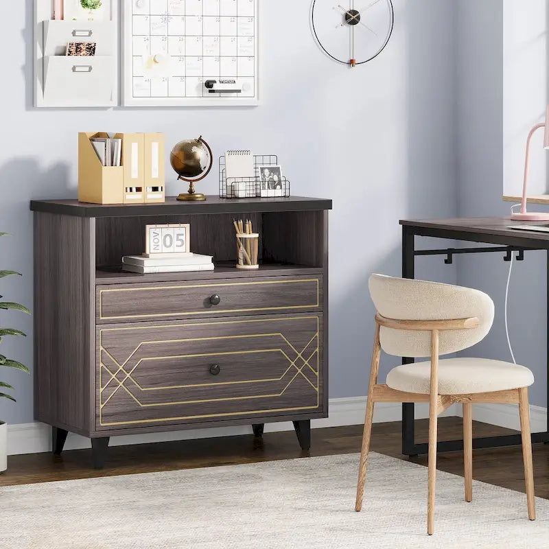 Office File Cabinet with Shelf, 2 Drawer Lateral Filing Cabinet for Letter Size