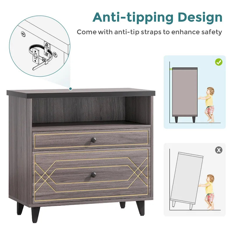 Office File Cabinet with Shelf, 2 Drawer Lateral Filing Cabinet for Letter Size