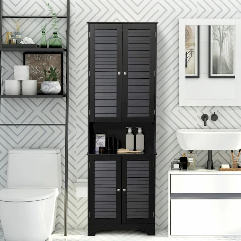 Freestanding Bathroom Linen Cabinet with 2 Cabinets and Countertop