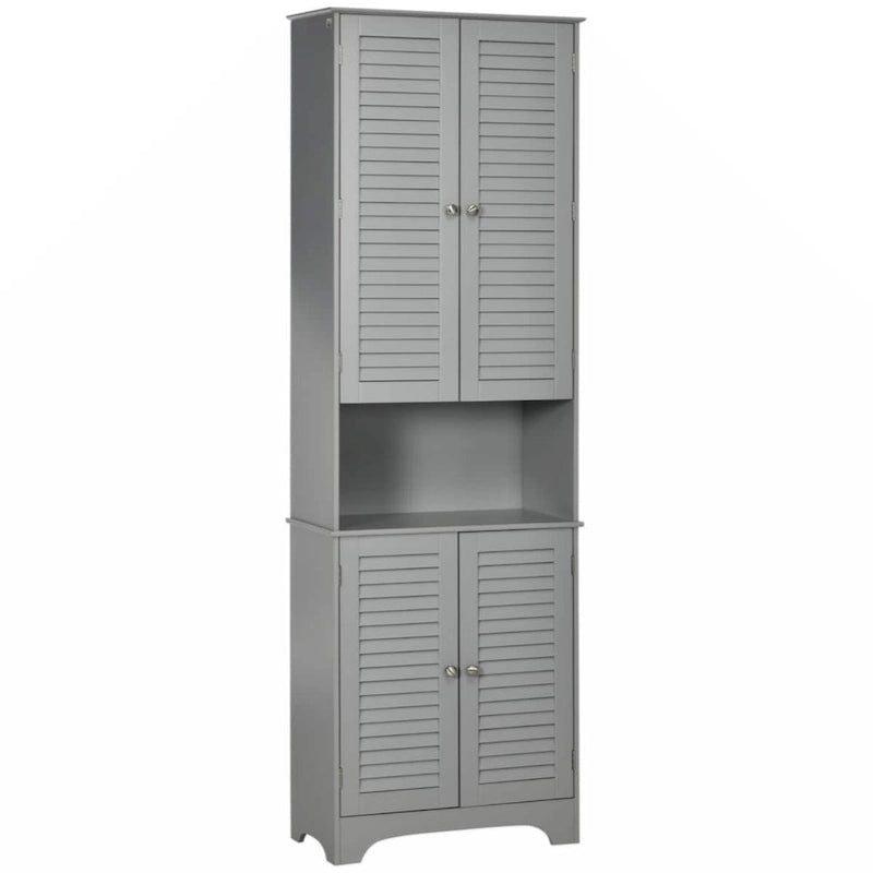 Freestanding Bathroom Linen Cabinet with 2 Cabinets and Countertop