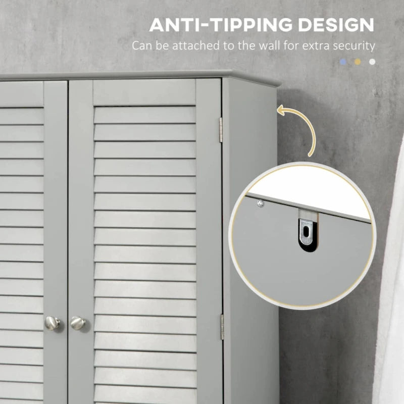 Freestanding Bathroom Linen Cabinet with 2 Cabinets and Countertop