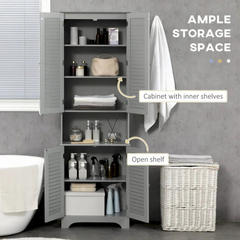 Freestanding Bathroom Linen Cabinet with 2 Cabinets and Countertop