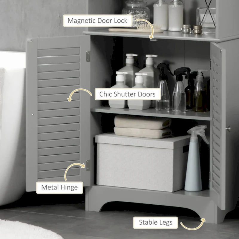 Freestanding Bathroom Linen Cabinet with 2 Cabinets and Countertop