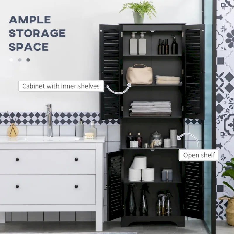 Freestanding Bathroom Linen Cabinet with 2 Cabinets and Countertop