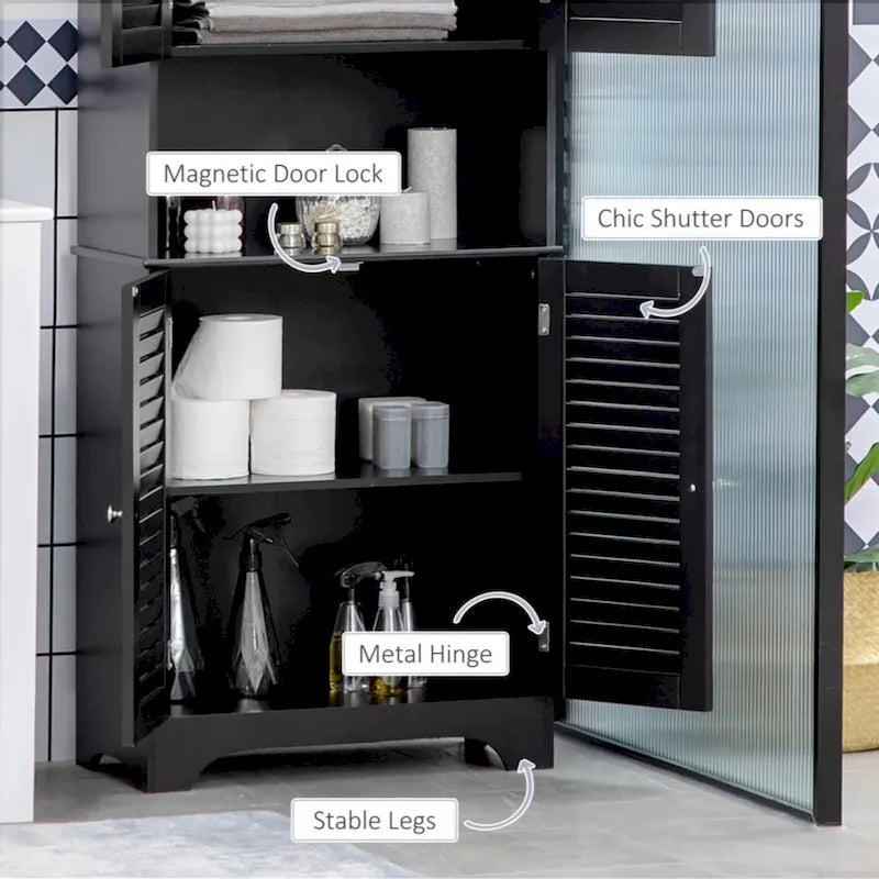 Freestanding Bathroom Linen Cabinet with 2 Cabinets and Countertop
