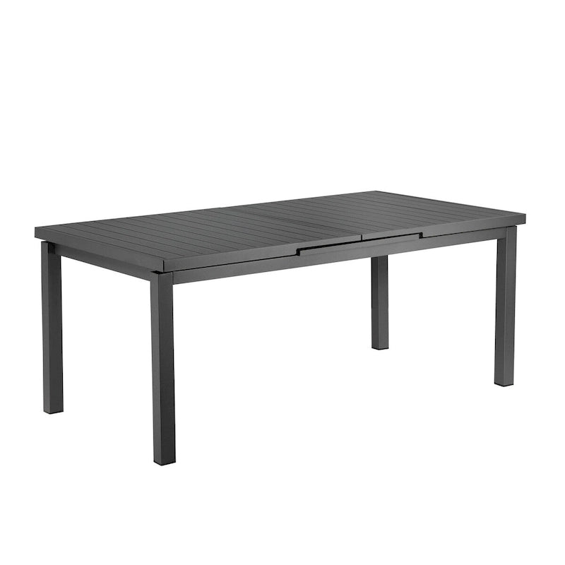 95 Inch Extendable Outdoor Dining Table, Gray Aluminum Frame, Plank Style Top