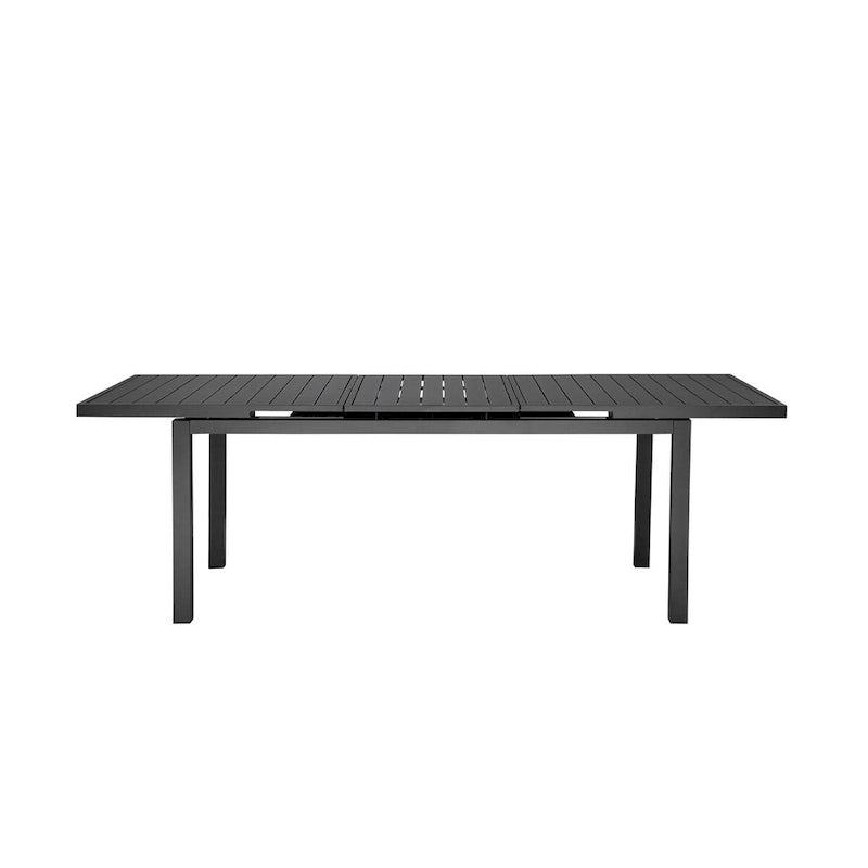 95 Inch Extendable Outdoor Dining Table, Gray Aluminum Frame, Plank Style Top