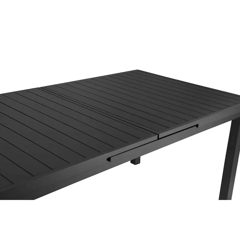 95 Inch Extendable Outdoor Dining Table, Gray Aluminum Frame, Plank Style Top