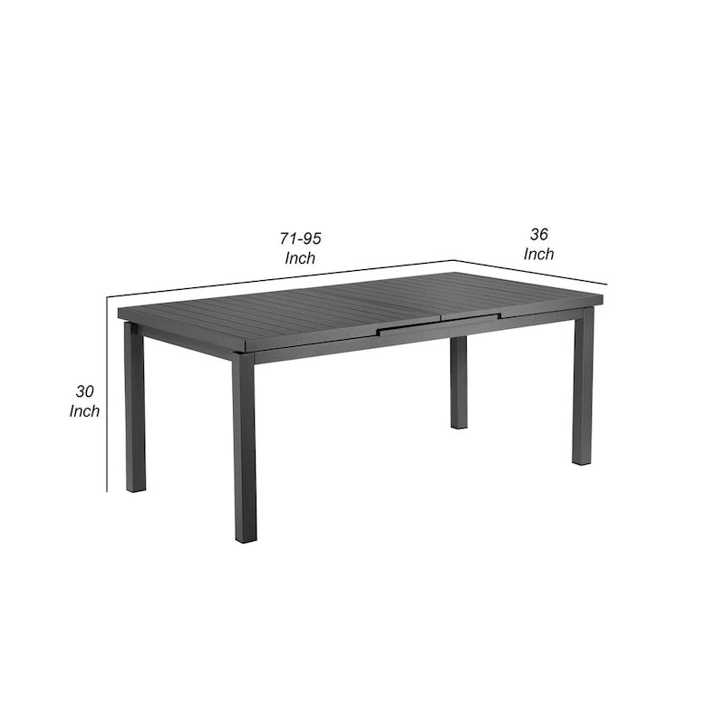 95 Inch Extendable Outdoor Dining Table, Gray Aluminum Frame, Plank Style Top