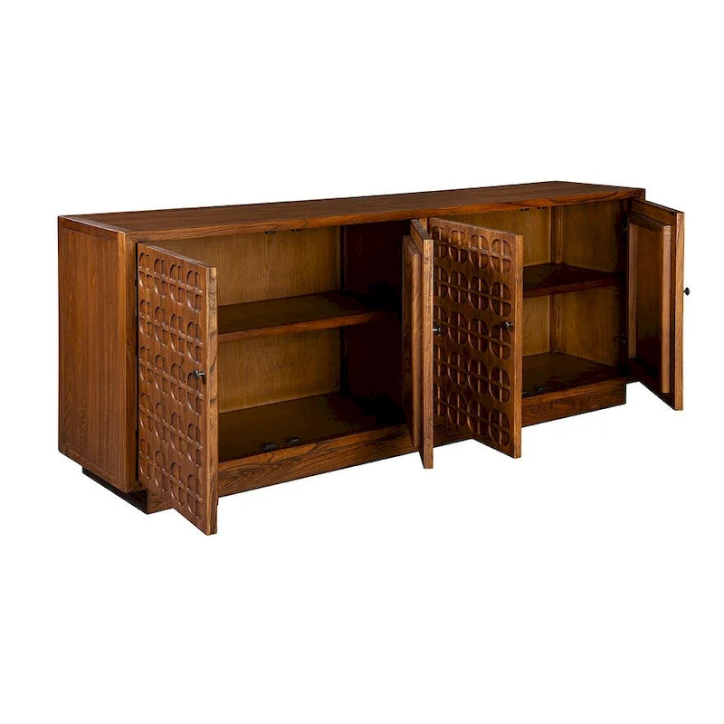 4-Door Sideboard Mid-Century Reclaimed Elm Wood Storage Cabinet