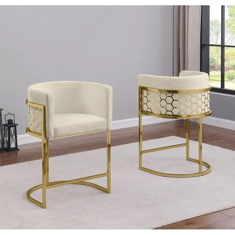 29 Gold Chrome Upholstered Barstools Set of 2
