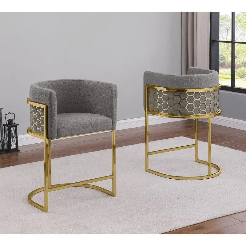 29 Gold Chrome Upholstered Barstools Set of 2