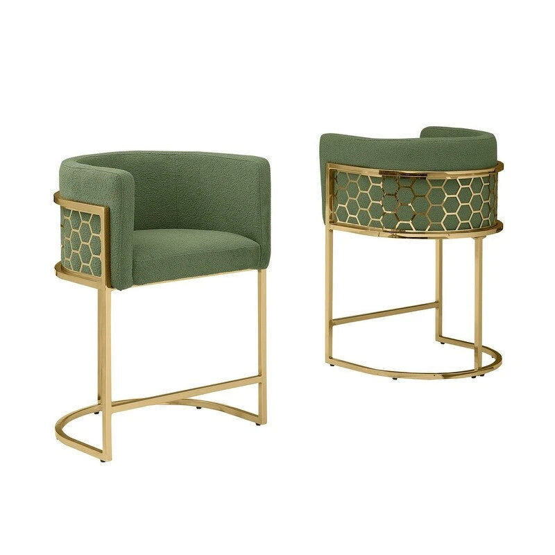 29 Gold Chrome Upholstered Barstools Set of 2