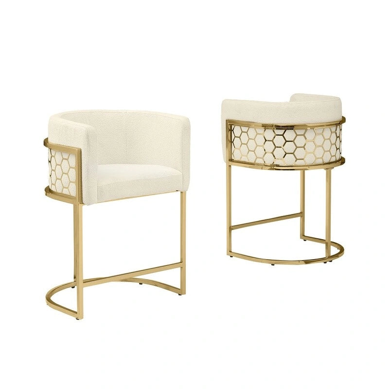 29 Gold Chrome Upholstered Barstools Set of 2