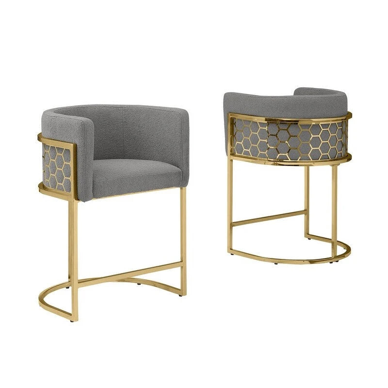 29 Gold Chrome Upholstered Barstools Set of 2