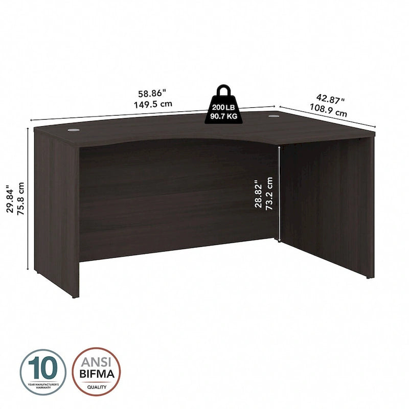 60W Right Handed L-Bow Corner Desk Shell with Cable Management