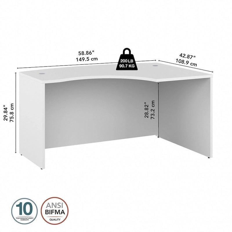 60W Right Handed L-Bow Corner Desk Shell with Cable Management