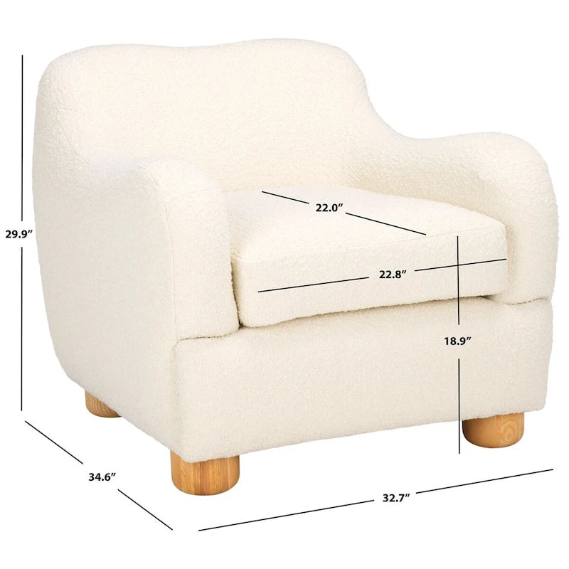 Ivory Natural Boucle Fabric Upholstered Accent Chair for Living Room