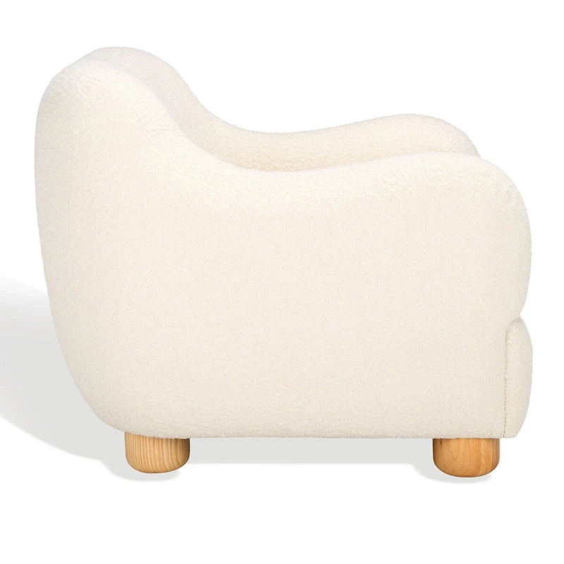 Ivory Natural Boucle Fabric Upholstered Accent Chair for Living Room
