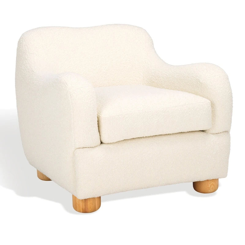 Ivory Natural Boucle Fabric Upholstered Accent Chair for Living Room