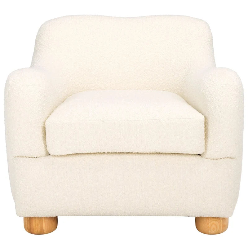 Ivory Natural Boucle Fabric Upholstered Accent Chair for Living Room