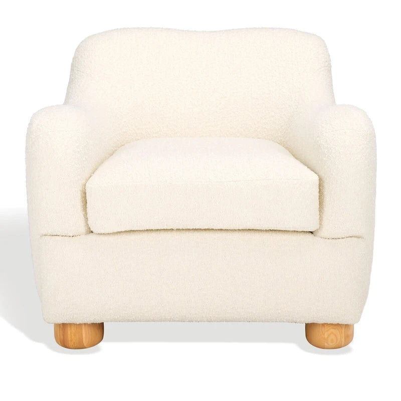 Ivory Natural Boucle Fabric Upholstered Accent Chair for Living Room